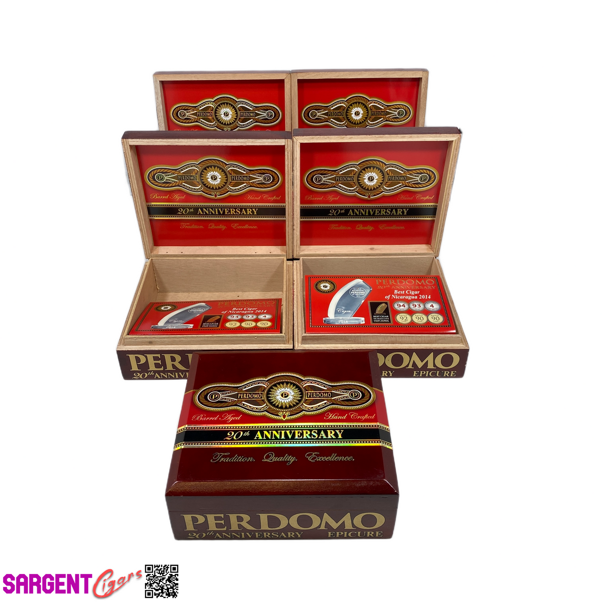 Lot of 5 Perdomo 20th Sun Grown Epicure Empty Wooden Cigar Boxes 8x7x3 #24