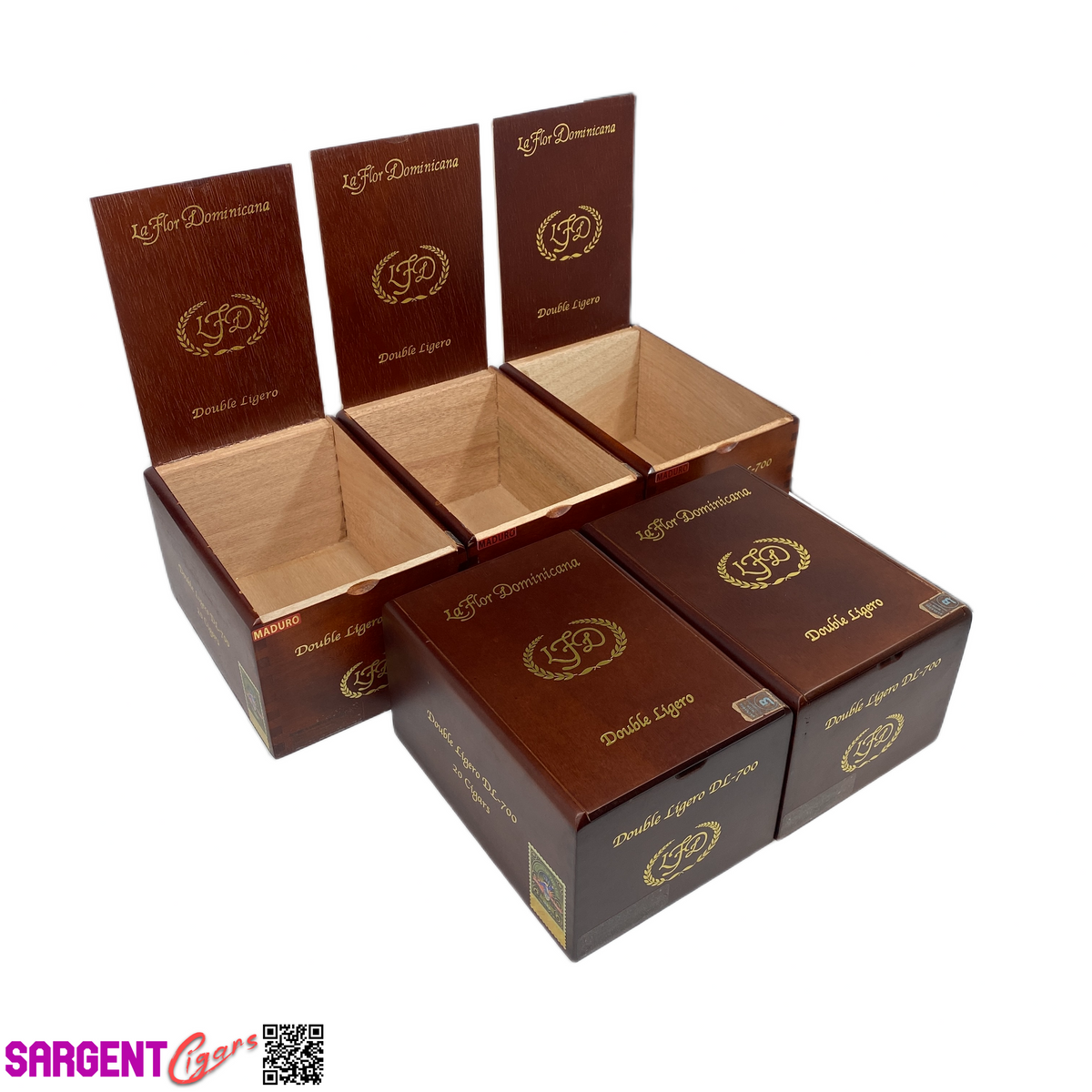 Lot of 5 LFD Double Ligero DL700 Empty Wooden Cigar Boxes 5.25x7.5x4 #128